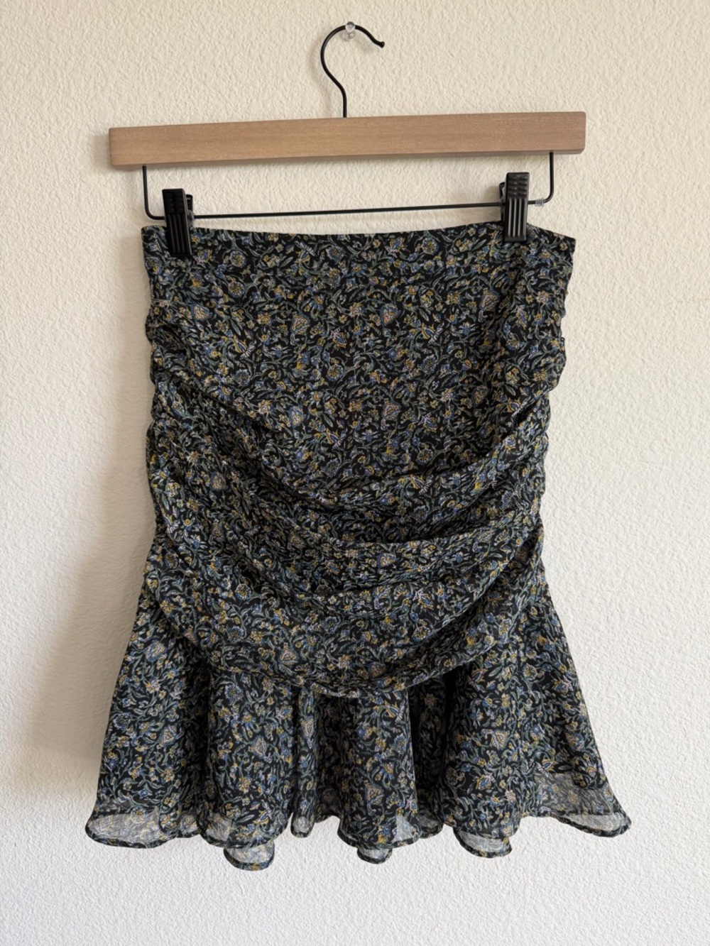 Veronica Beard Floral Print Ruffled Mini Skirt - Black/Blue